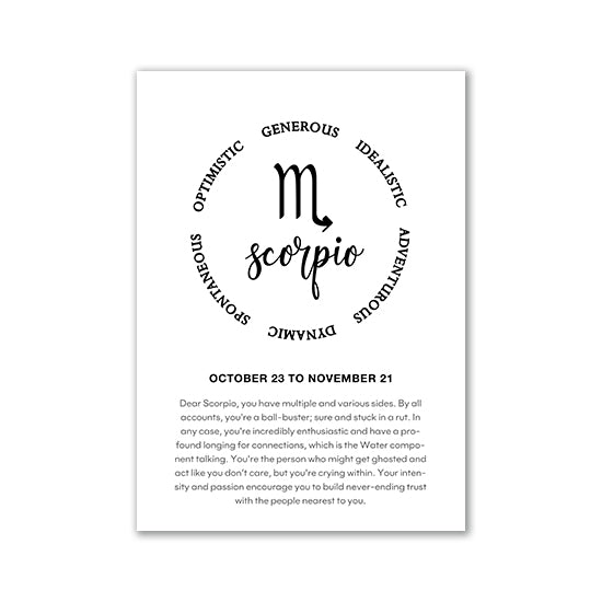 Black And White Zodiac Inspirational Canvas Poster