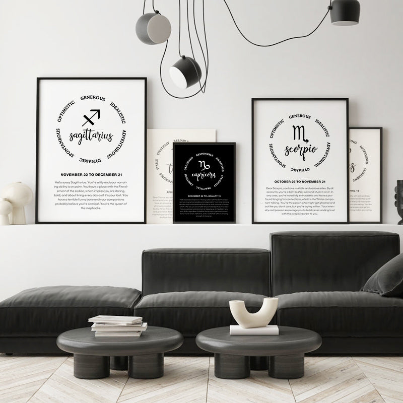 Black And White Zodiac Inspirational Canvas Poster